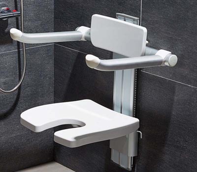 adjustable bathroom shower chair with support arms and backrest