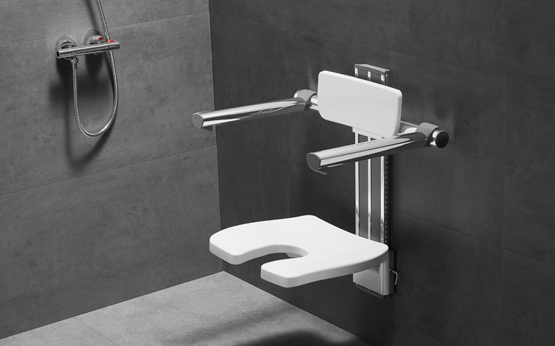 adjustable bathroom shower chair with support arms and backrest