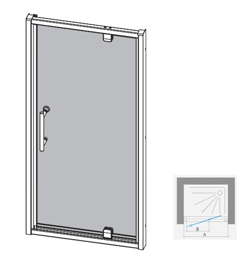 pivot shower door between two walls