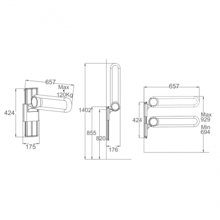 Flip Up Toilet Bar Height Adjustable