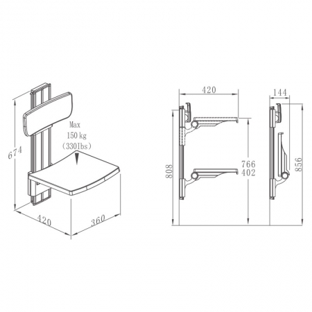 Adjustable shower seat with backrest