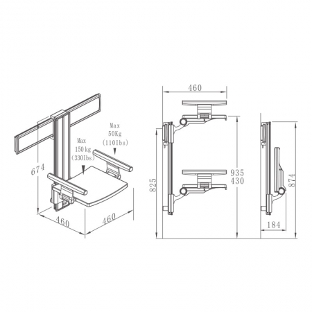 Wall Hung Shower seat with grips