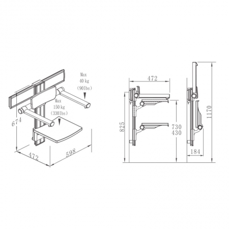 Wall Hanging bath seat with flip-up support arms