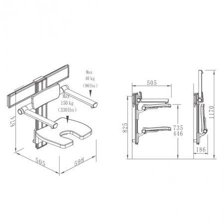 Adjustable Shower Chair with U-shaped cut out