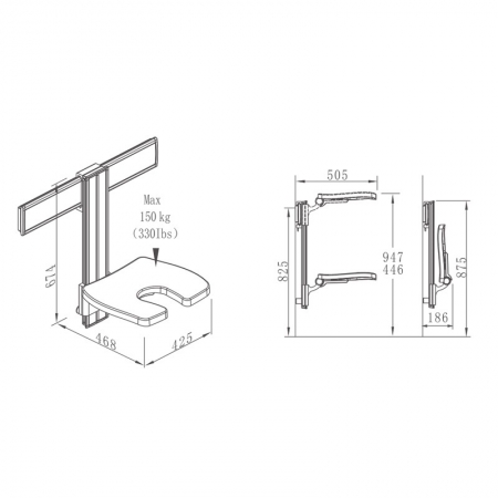 u-shaped bath seat hung on wall track