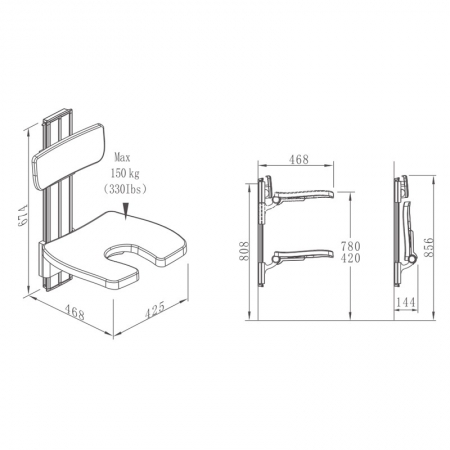 U-shaped bath seat with back wall mounted