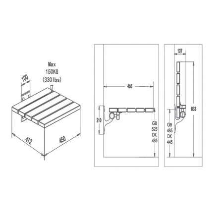 wall mounted folding shower seat