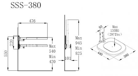 wall mounted adjustable shower chair for elderly